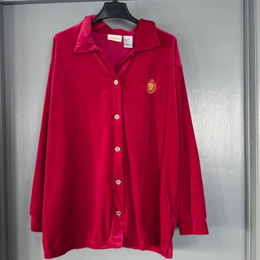 Jaclyn Smith Classic Women Pink Velour Button Up Sz 2X Long Sleeve Blouse